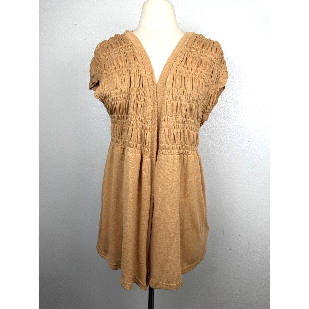 NWT LuLaRoe Kaylin Short Sleeve Smocked Open Cardigan Tan Women's Size M
